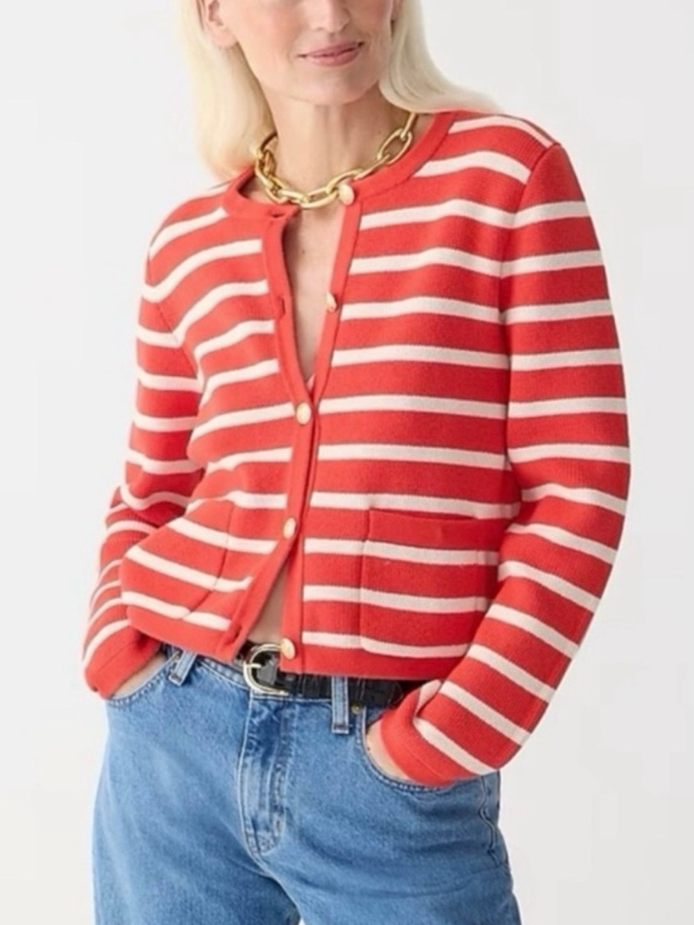 J Crew Emilie Sweater Women's Lady Jacket in Stripe Cardigan Size M
